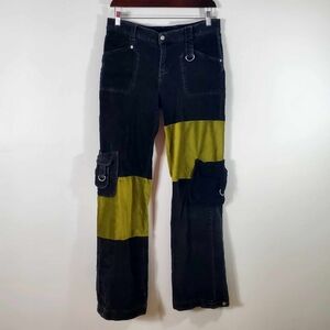 Vintage Y2K Patchwork Boho Hippie Pants High Waisted Black Green sz 16x32